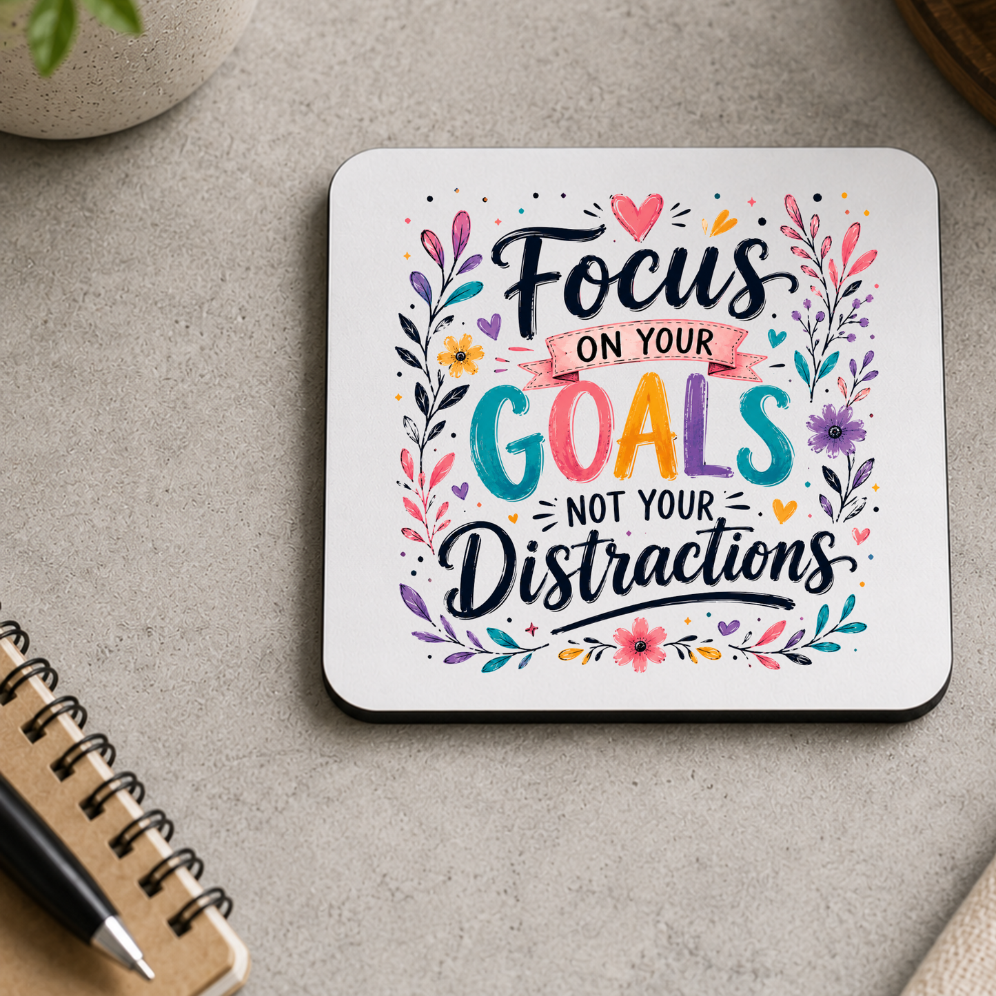 Inspirational MDF Coaster – Focus on your goals not your distractions