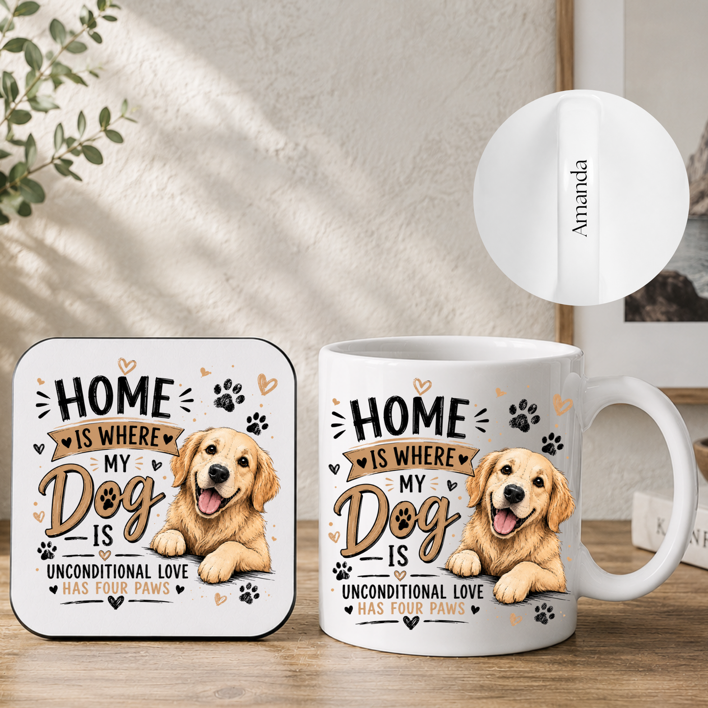 Home is where my dog is - Personalised Dog Lover Mug & Coaster Gift Set 🐾❤️