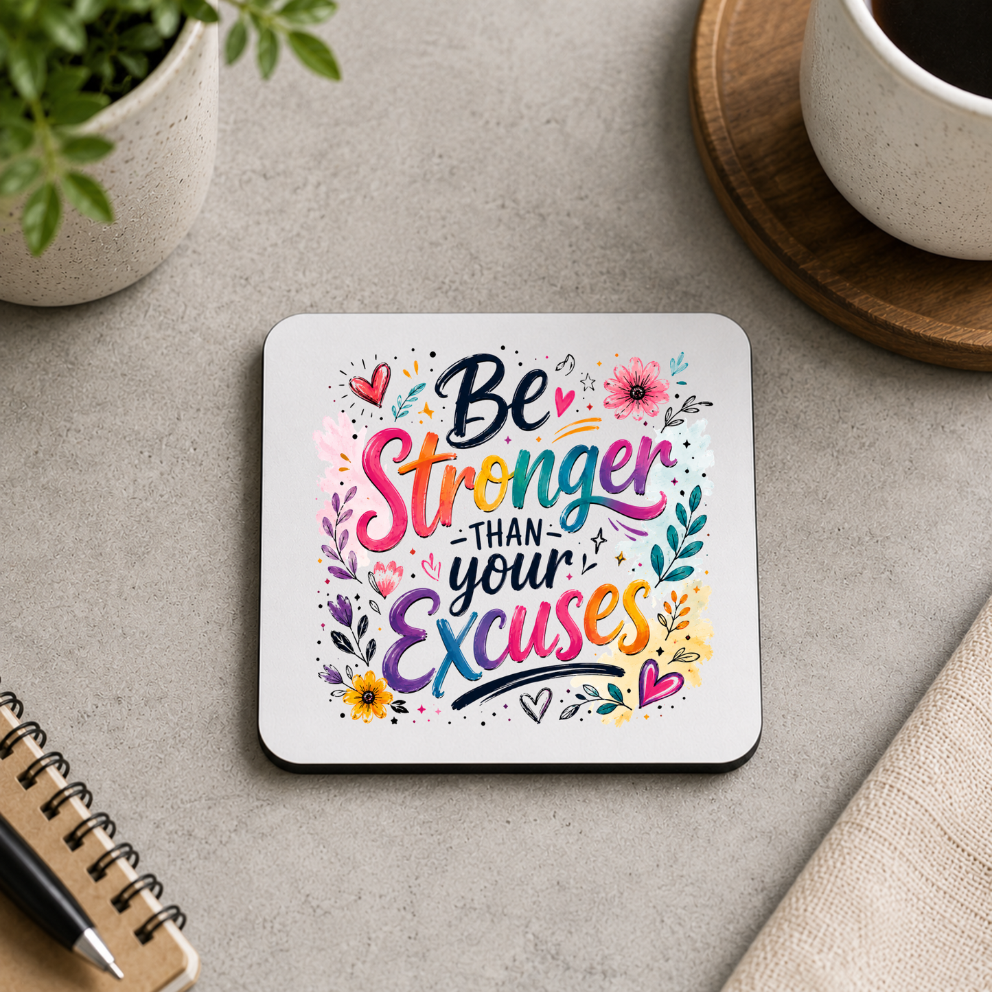 Inspirational MDF Coaster – Be stronger than your excuses