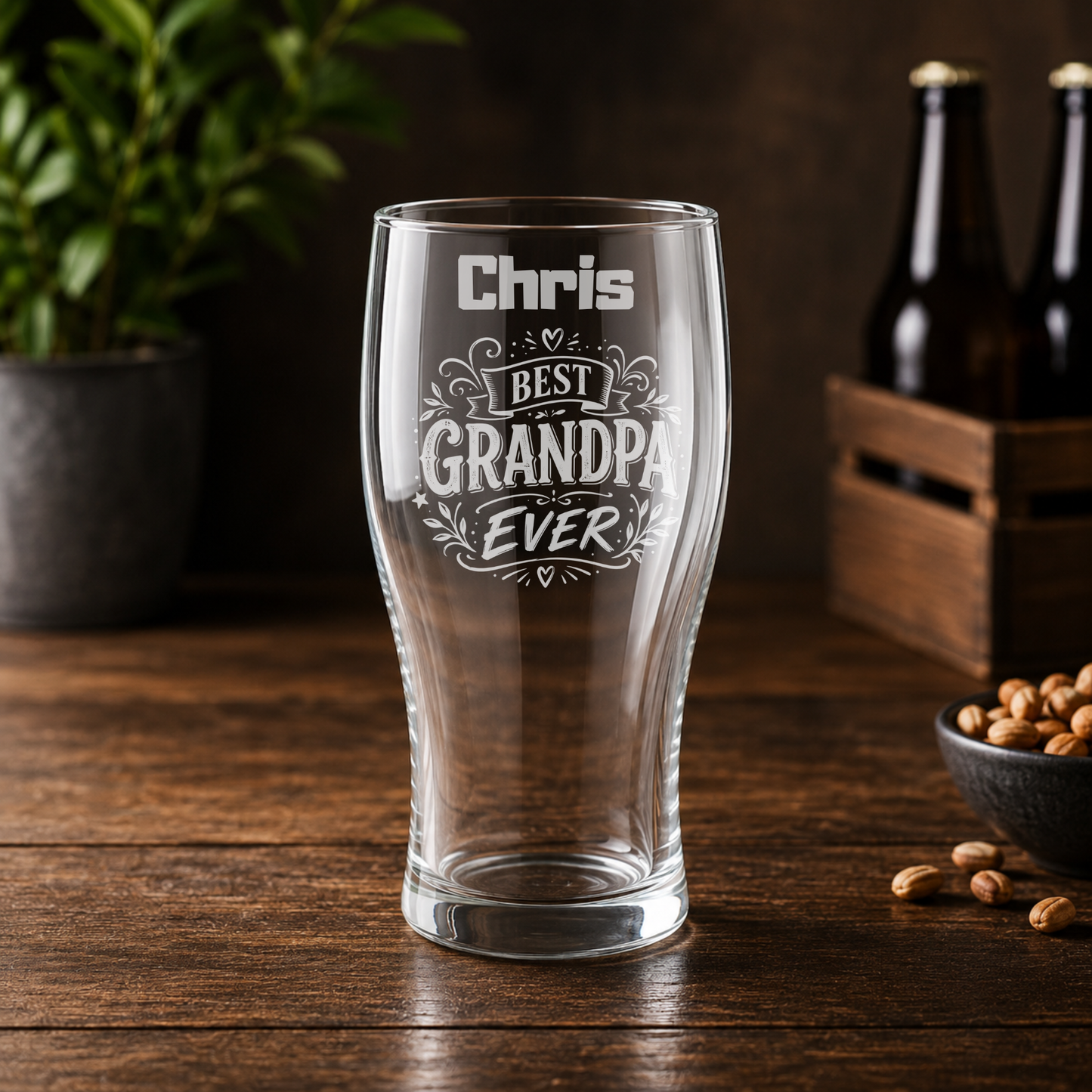 Personalized Beer Glass for Grandpa – Best Grandpa Ever Engraved Pint Glass – Custom Name Beer Glass