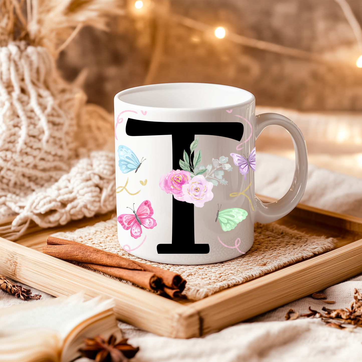 Personalised Initial & Name Mug – Custom Floral Design