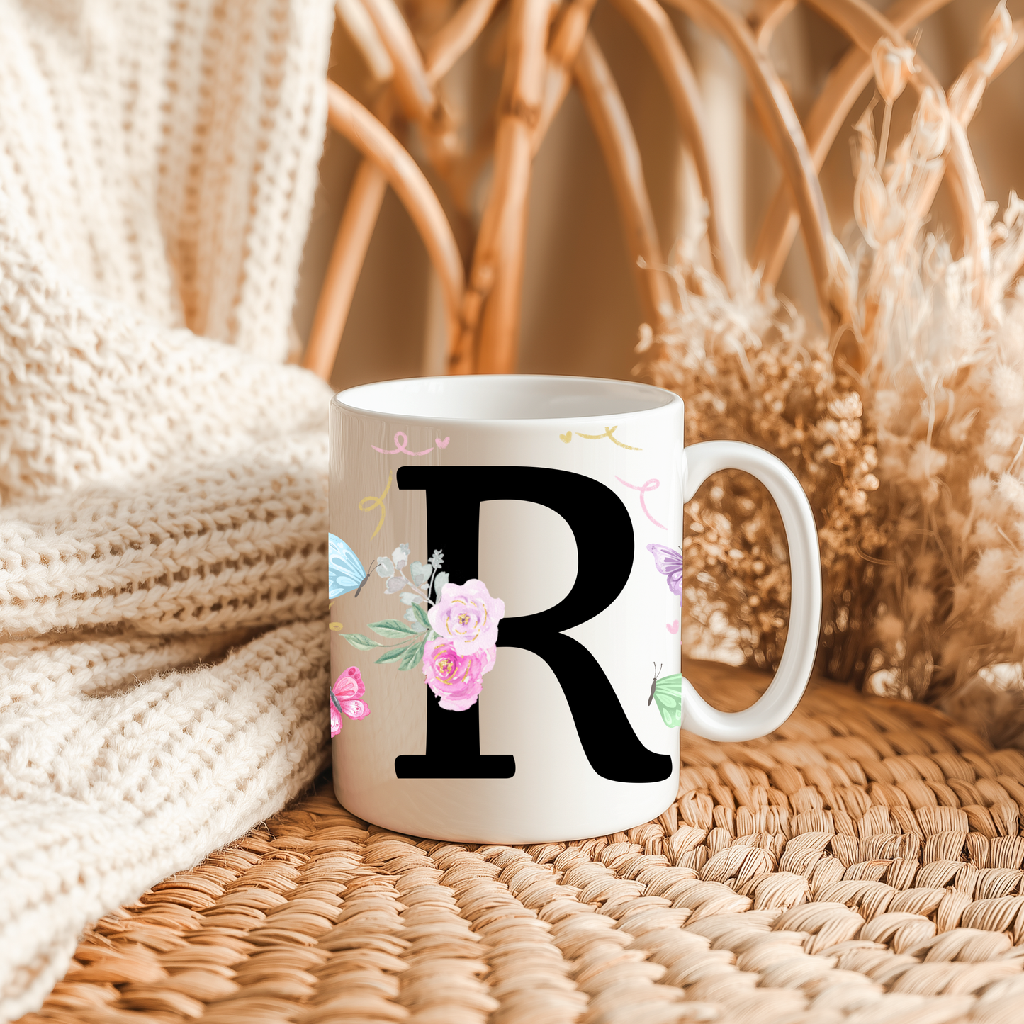 Personalised Initial & Name Mug – Custom Floral Design