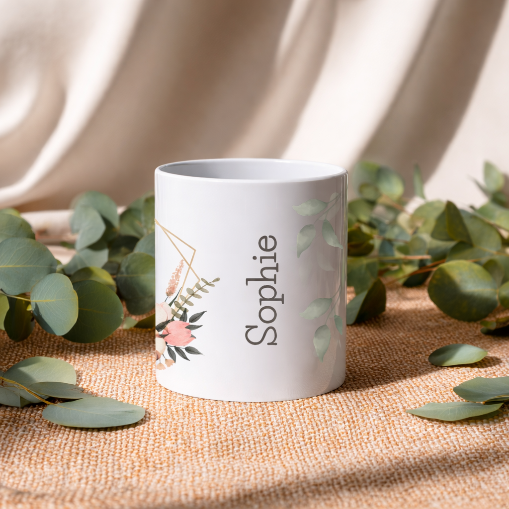 Personalised Floral Mug – Custom Name Gift