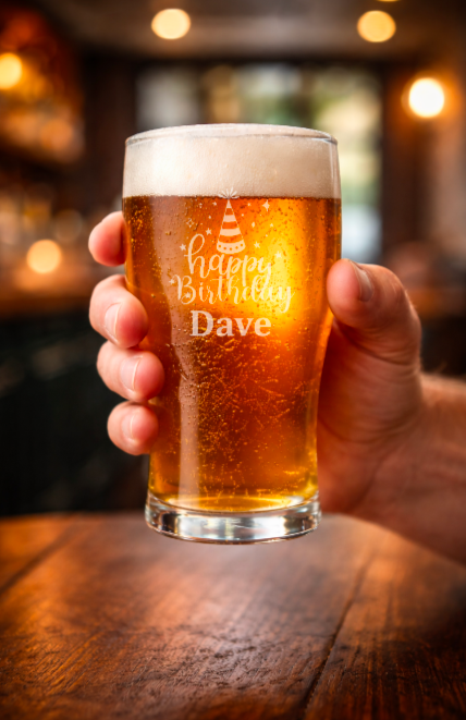 Personalised Birthday Pint Glass – Custom Engraved Beer Glass Gift