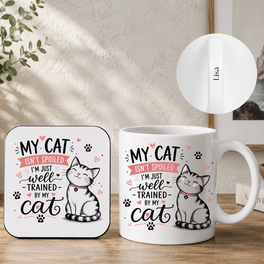 Personalised Cat Mug & Coaster Gift Set – Funny Cat Lover Gift