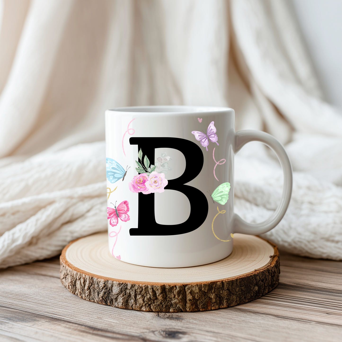 Personalised Initial & Name Mug – Custom Floral Design