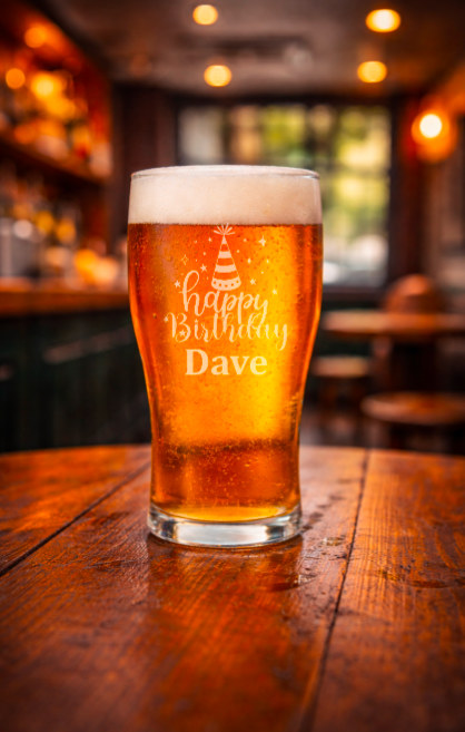 Personalised Birthday Pint Glass – Custom Engraved Beer Glass Gift
