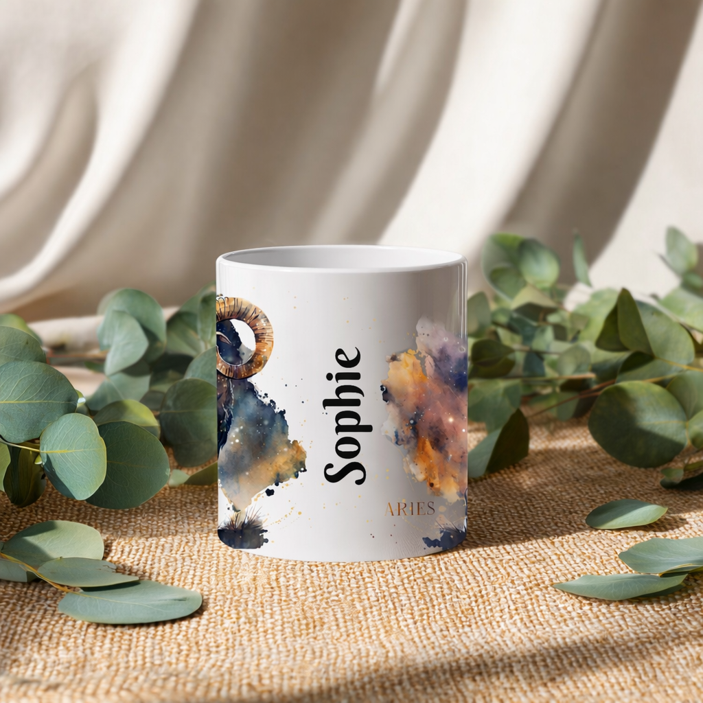 Personalised Aries Zodiac Mug – Astrology Ceramic Mug with Name