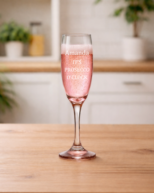 Personalised Prosecco Glass – “It’s Prosecco O’Clock” Custom Name Champagne Flute