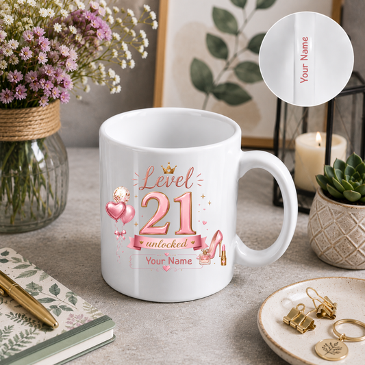 Level 21 Unlocked – Personalised Birthday Mug