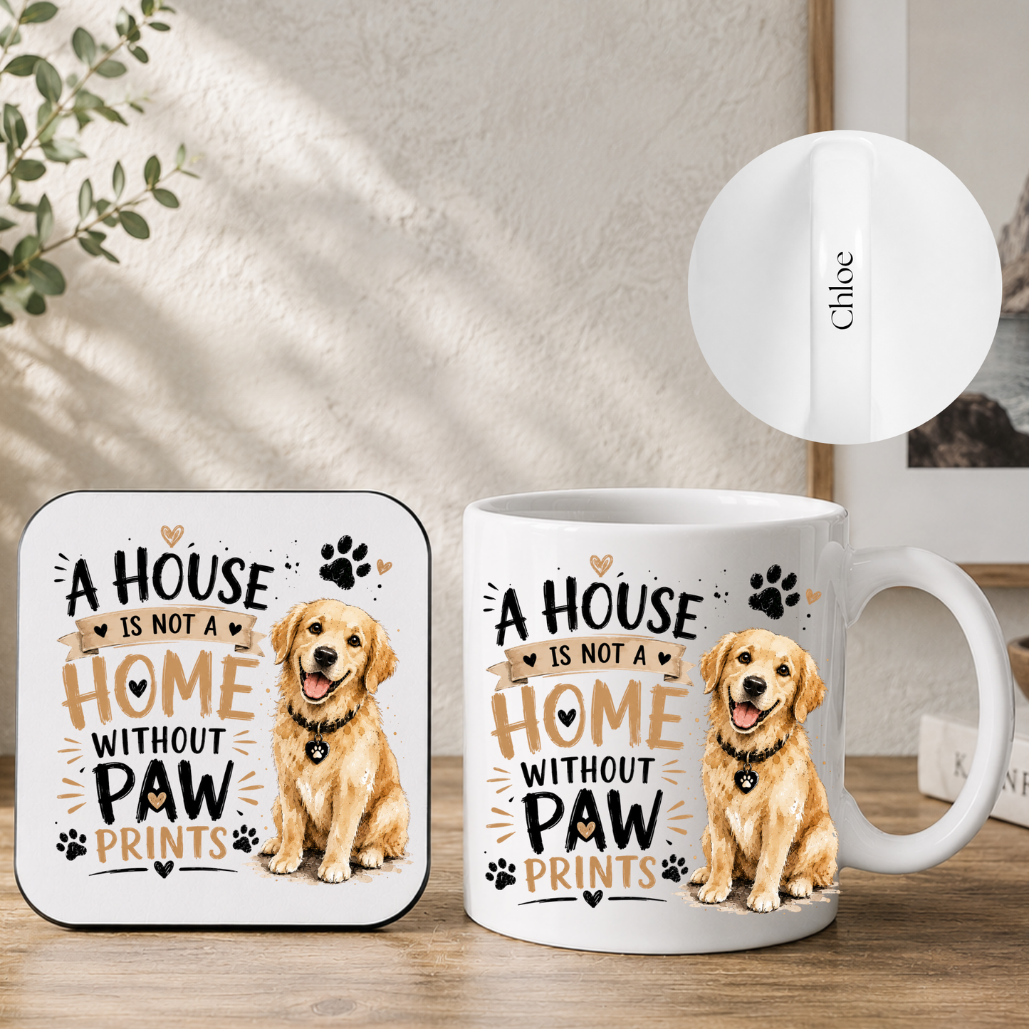 A house is not a home without paw prints- Personalised Dog Lover Mug & Coaster Gift Set 🐾❤️