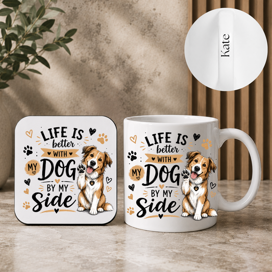 Life is better with dog - Personalised Dog Lover Mug & Coaster Gift Set 🐾❤️