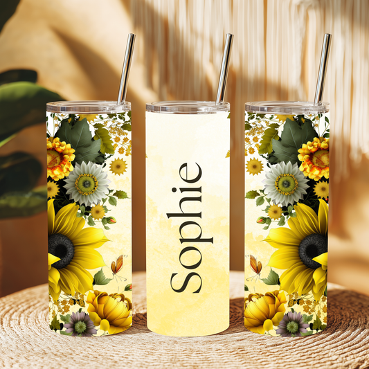 Personalised Sunflower 20oz Tumbler with Straw