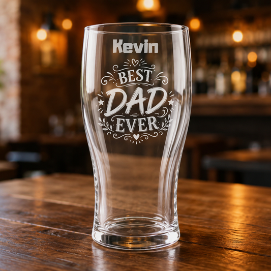 Personalized Engraved Beer Glass – Best Dad Ever – Custom Name Pint Glass