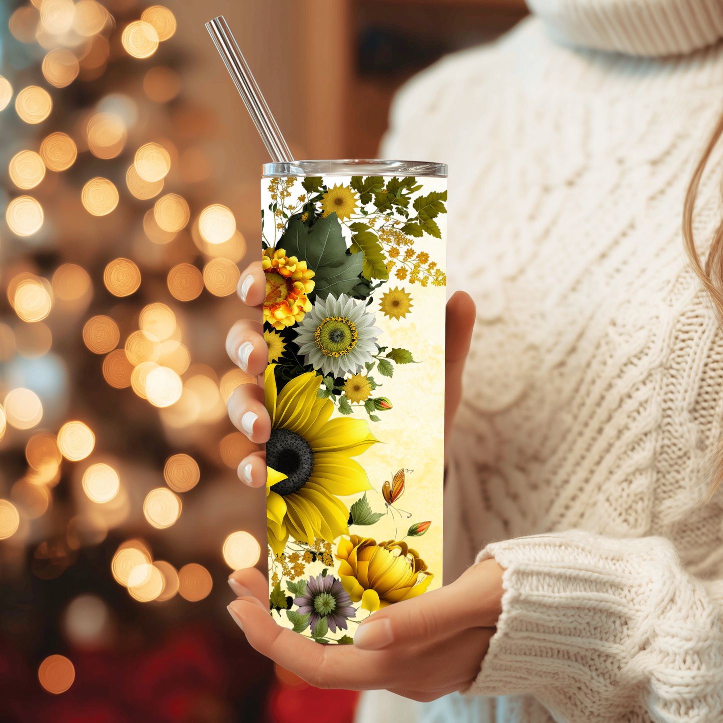 Personalised Sunflower 20oz Tumbler with Straw