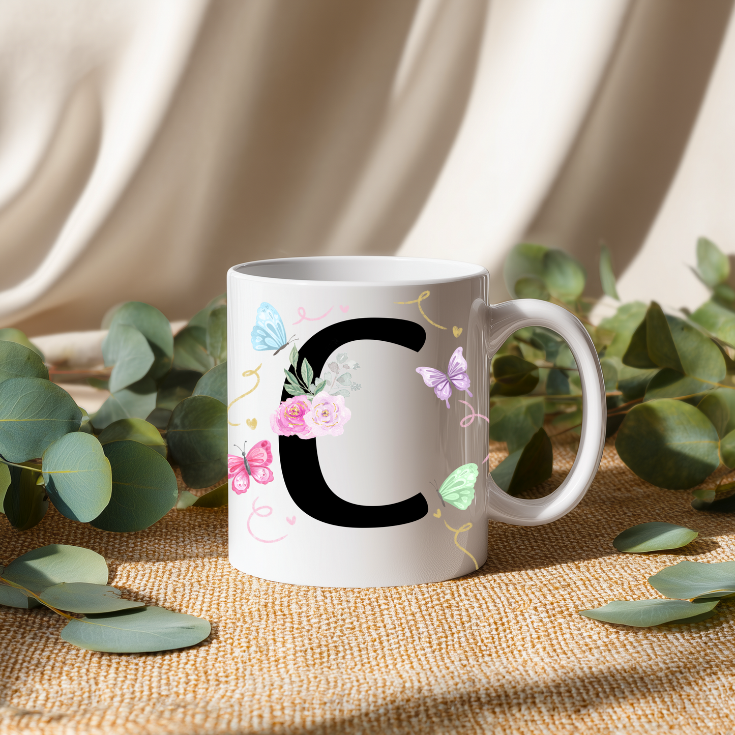 Personalised Initial & Name Mug – Custom Floral Design